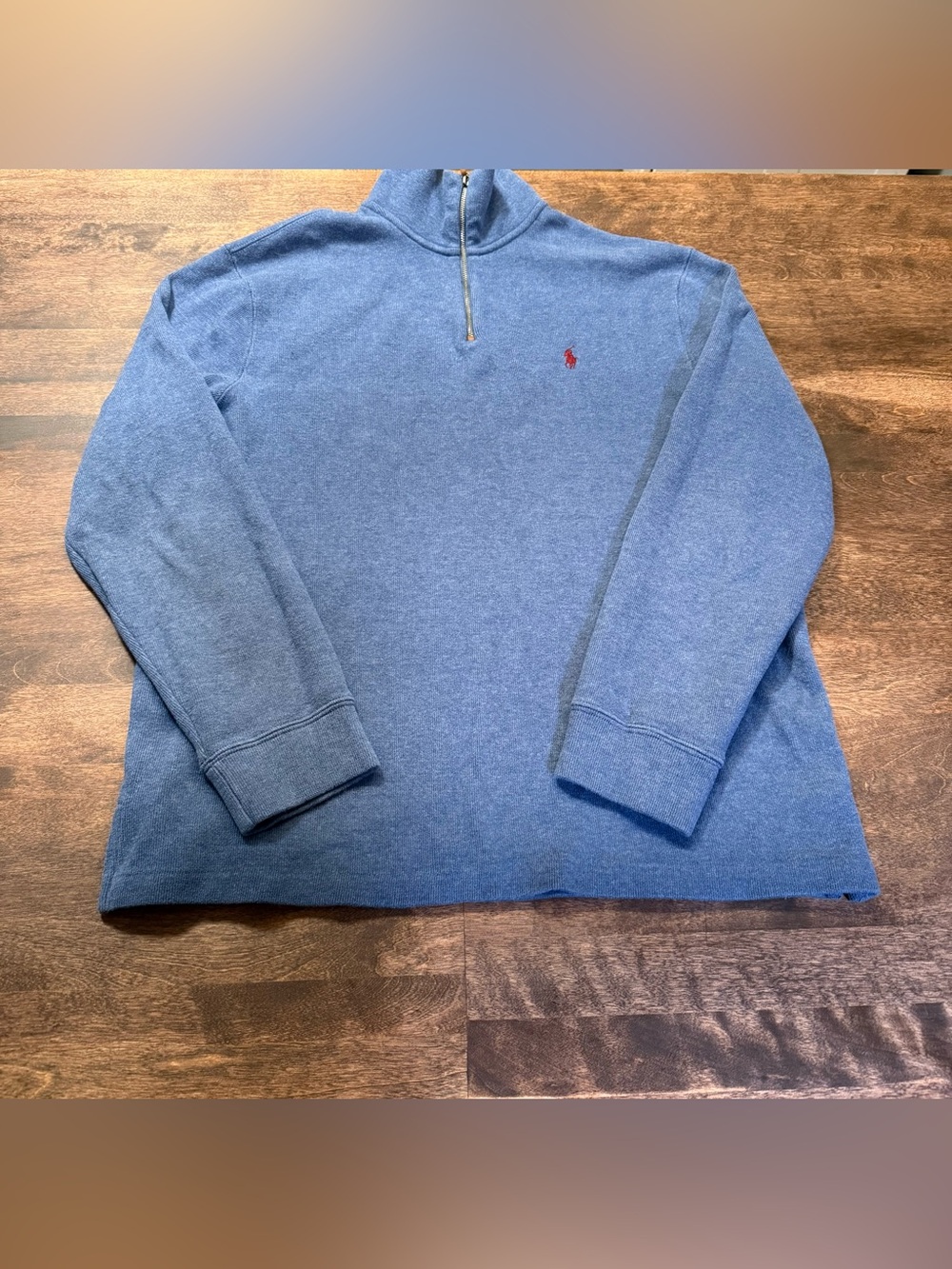 Polo by Ralph Lauren Men’s Blue Quarter-Zip Sweater with Red Pony Mockneck